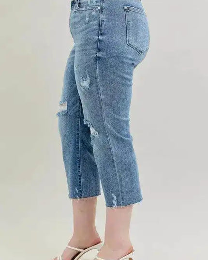 Judy Blue High Waist Destroyed Crop Wide Leg Jeans 82256 (Copy) - Sleekdenim.com
