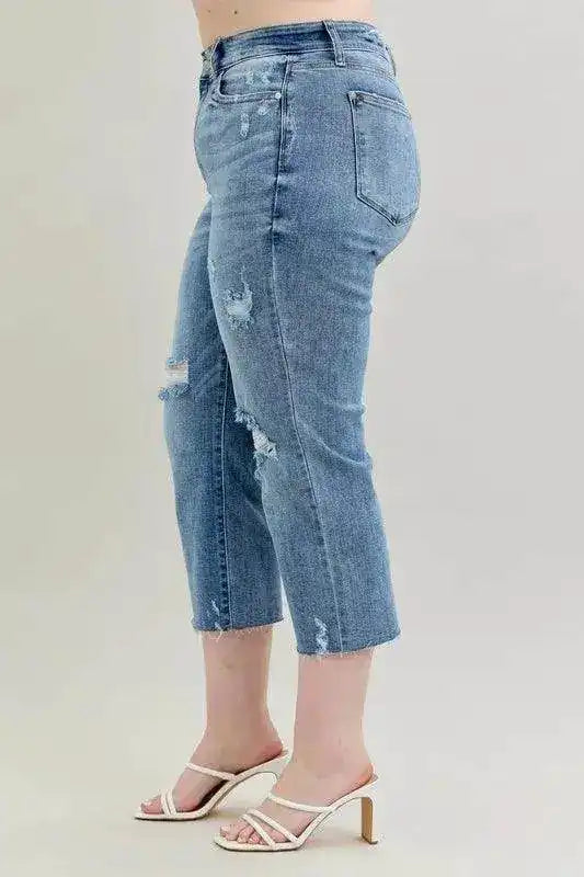 Judy Blue High Waist Destroyed Crop Wide Leg Jeans 82256 (Copy) - Sleekdenim.com