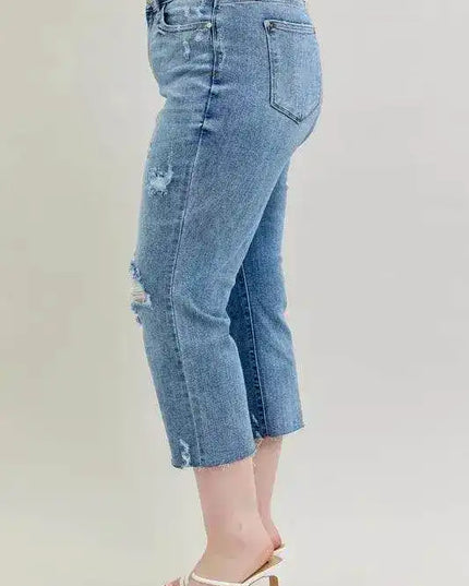 Judy Blue High Waist Destroyed Crop Wide Leg Jeans 82256 (Copy) - Sleekdenim.com