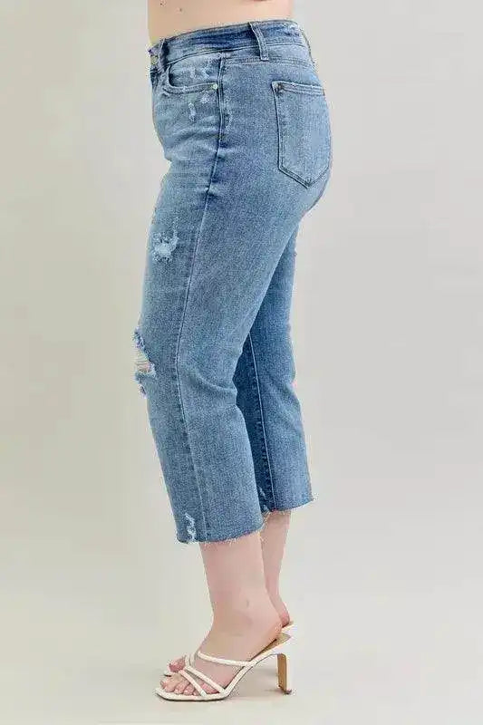 Judy Blue High Waist Destroyed Crop Wide Leg Jeans 82256 (Copy) - Sleekdenim.com