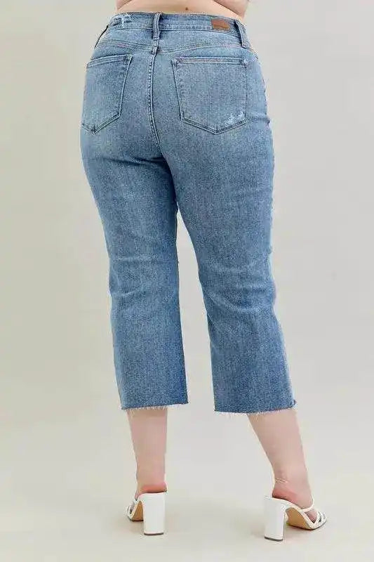 Judy Blue High Waist Destroyed Crop Wide Leg Jeans 82256 (Copy) - Sleekdenim.com
