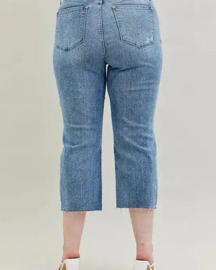 Judy Blue High Waist Destroyed Crop Wide Leg Jeans 82256 (Copy) - Sleekdenim.com