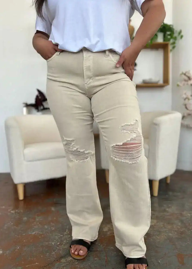 Judy Blue High Waist Distressed Wide Leg Jeans 88823 - Sleekdenim.com