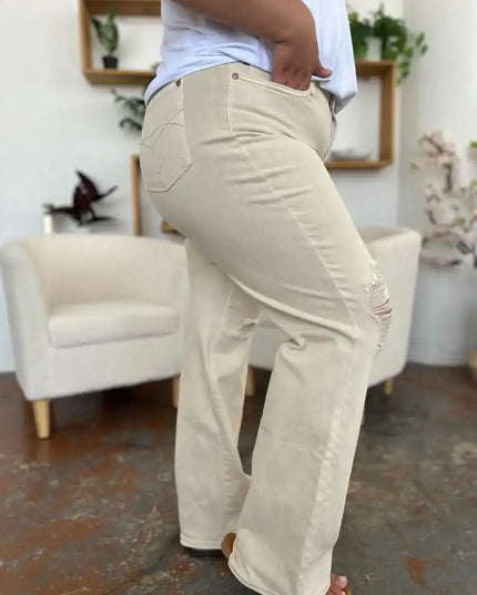 Judy Blue High Waist Distressed Wide Leg Jeans 88823 - Sleekdenim.com