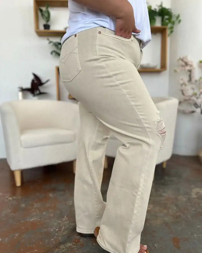 Judy Blue High Waist Distressed Wide Leg Jeans 88823 - Sleekdenim.com