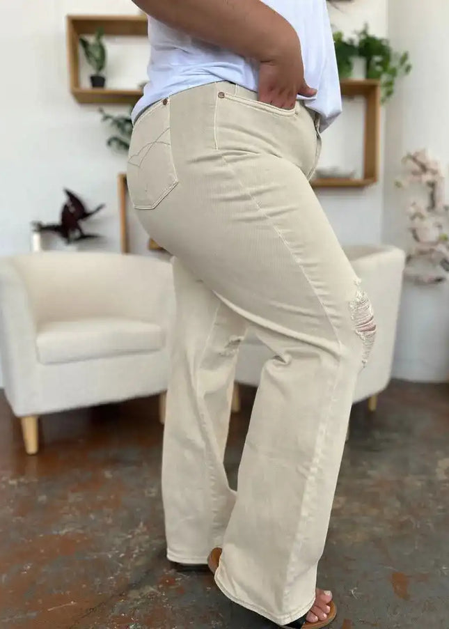 Judy Blue High Waist Distressed Wide Leg Jeans 88823 - Sleekdenim.com