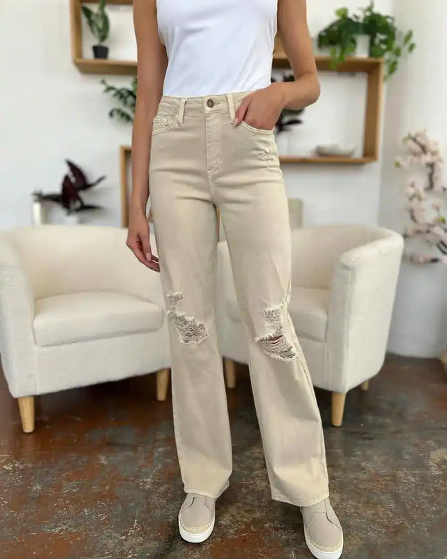 Judy Blue High Waist Distressed Wide Leg Jeans 88823 - Sleekdenim.com
