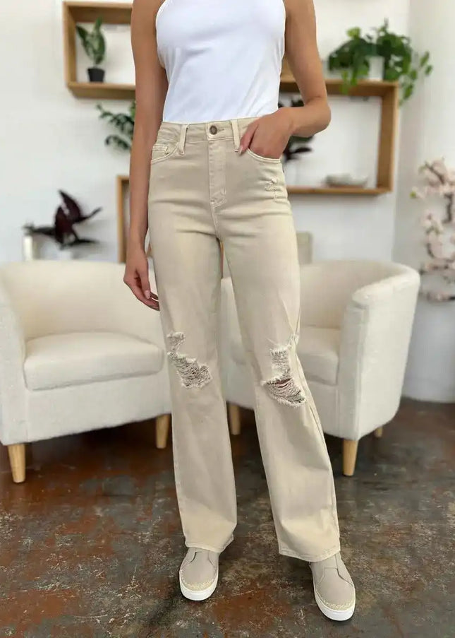 Judy Blue High Waist Distressed Wide Leg Jeans 88823 - Sleekdenim.com