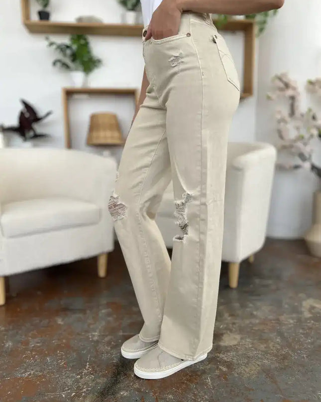 Judy Blue High Waist Distressed Wide Leg Jeans 88823 - Sleekdenim.com