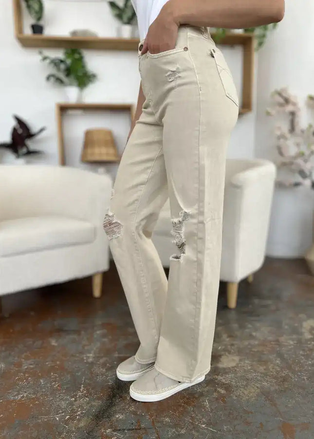 Judy Blue High Waist Distressed Wide Leg Jeans 88823 - Sleekdenim.com