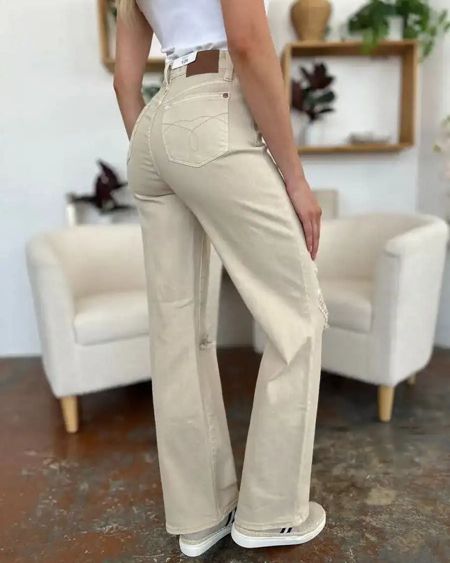 Judy Blue High Waist Distressed Wide Leg Jeans 88823 - Sleekdenim.com