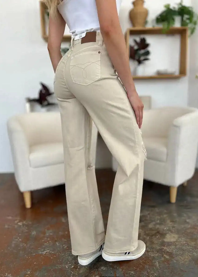 Judy Blue High Waist Distressed Wide Leg Jeans 88823 - Sleekdenim.com