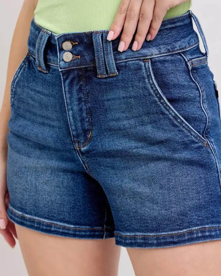 Judy Blue High Waist Double Button Waistband Denim Short 150307 - Sleekdenim.com