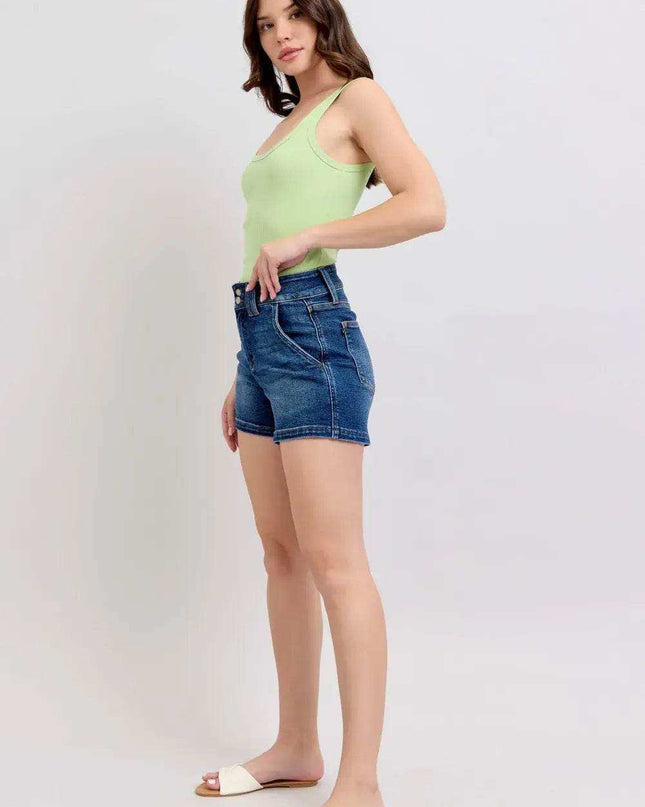 Judy Blue High Waist Double Button Waistband Denim Short 150307 - Sleekdenim.com