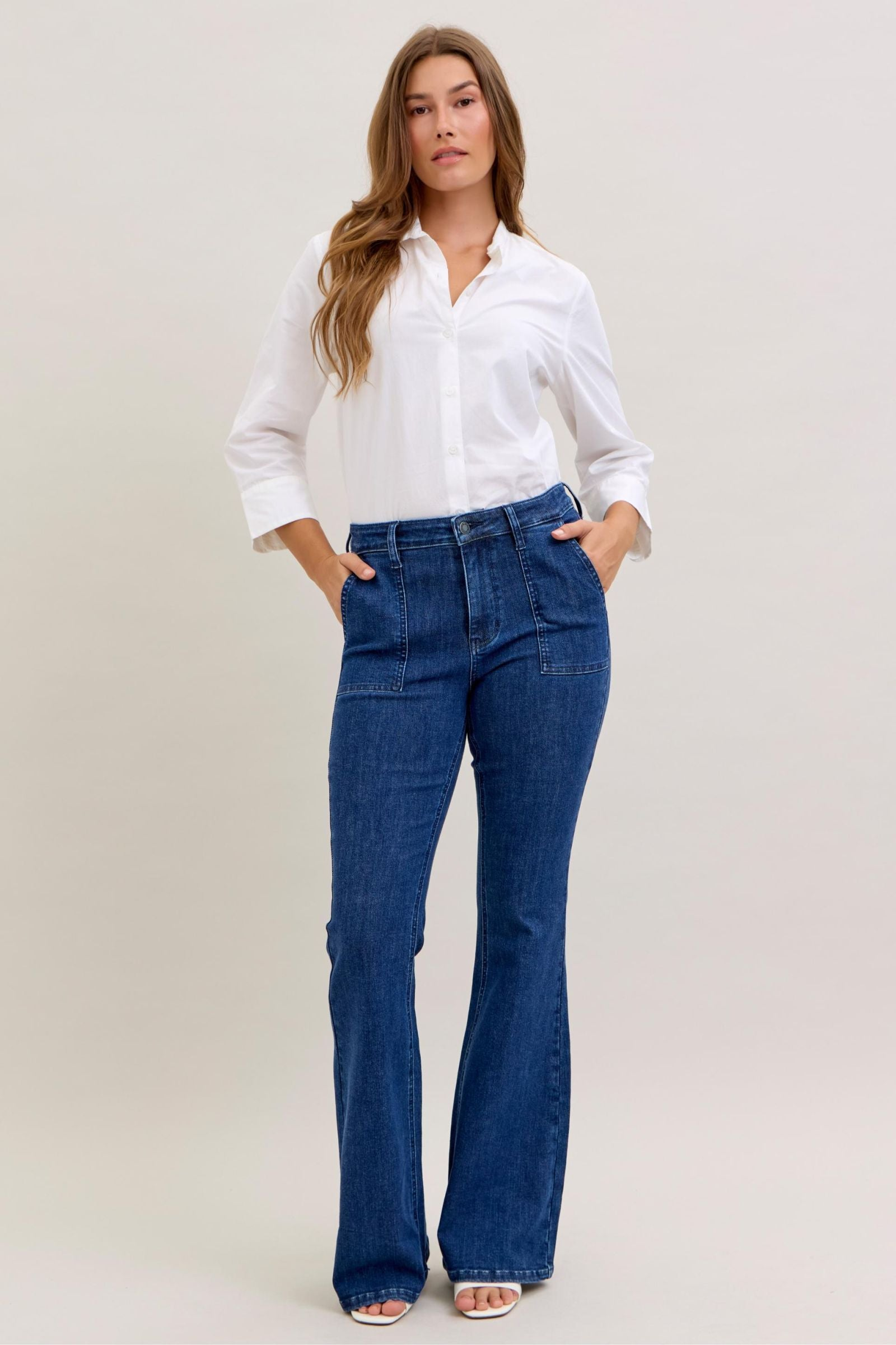 Judy Blue High Waist Flare Jeans with Front Patch Pockets 881025
