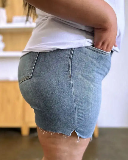 Judy Blue High Waist Raw Hem Denim Shorts 15251 - Sleekdenim.com