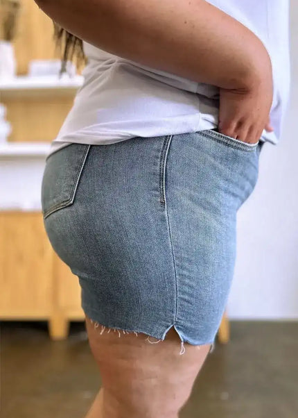 Judy Blue High Waist Raw Hem Denim Shorts 15251 - Sleekdenim.com