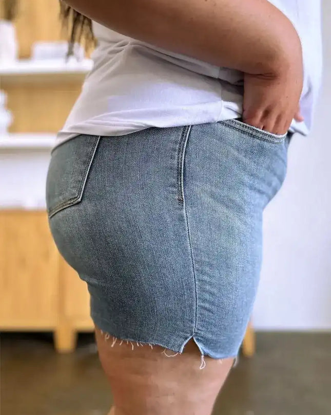 Judy Blue High Waist Raw Hem Denim Shorts 15251 - Sleekdenim.com
