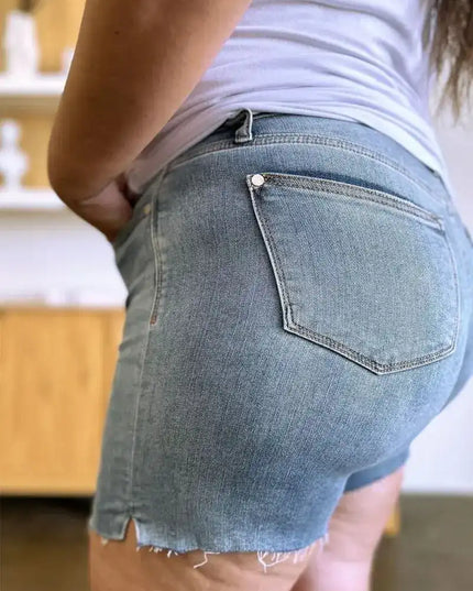Judy Blue High Waist Raw Hem Denim Shorts 15251 - Sleekdenim.com