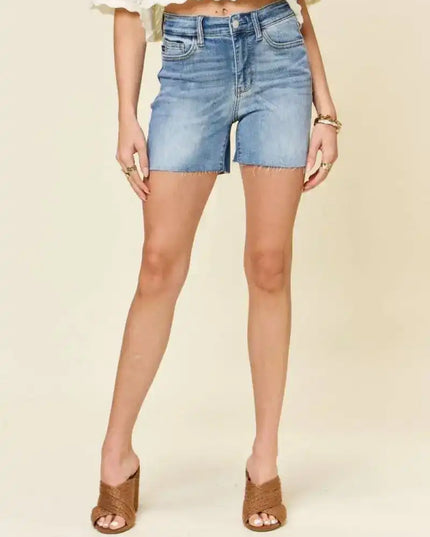 Judy Blue High Waist Raw Hem Denim Shorts 15251 - Sleekdenim.com