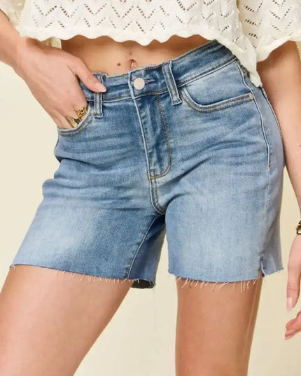 Judy Blue High Waist Raw Hem Denim Shorts 15251 - Sleekdenim.com