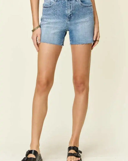 Judy Blue High Waist Rhinestone Decor Denim Shorts 150274 - Sleekdenim.com