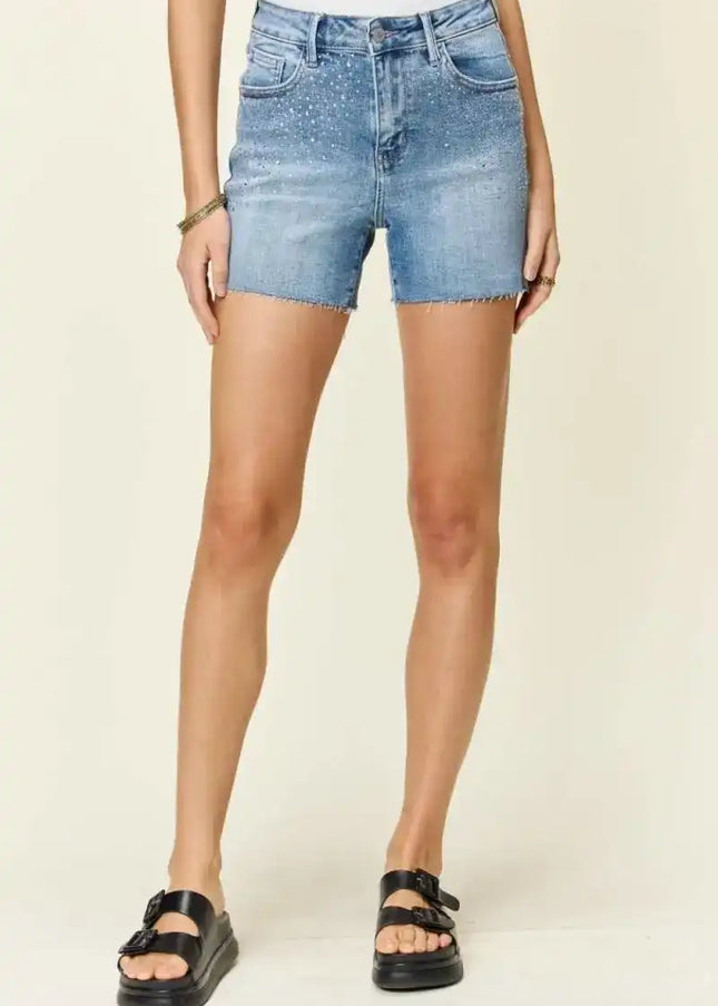 Judy Blue High Waist Rhinestone Decor Denim Shorts 150274 - Sleekdenim.com