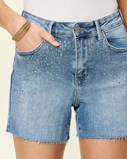 Judy Blue High Waist Rhinestone Decor Denim Shorts 150274 - Sleekdenim.com