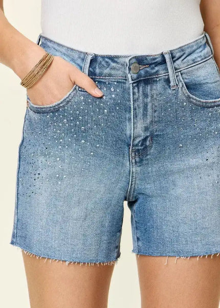 Judy Blue High Waist Rhinestone Decor Denim Shorts 150274 - Sleekdenim.com
