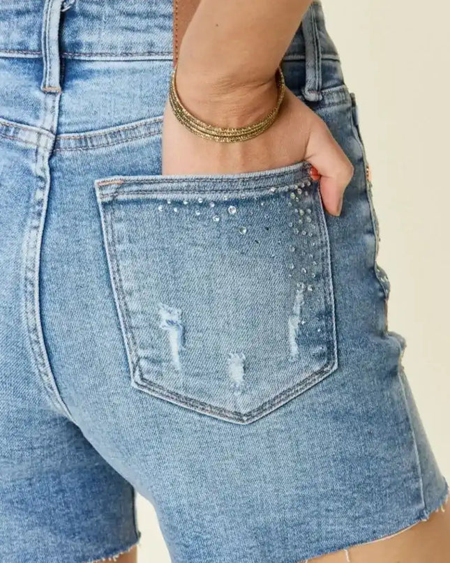 Judy Blue High Waist Rhinestone Decor Denim Shorts 150274 - Sleekdenim.com