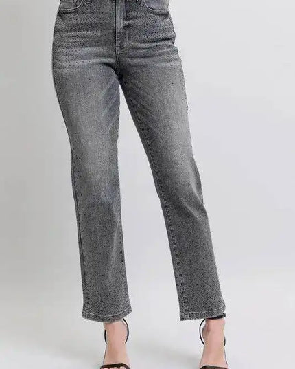 Judy Blue High Waist Rhinestone Straight Jeans 88919 - Sleekdenim.com