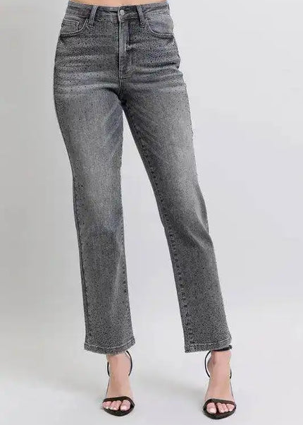 Judy Blue High Waist Rhinestone Straight Jeans 88919 - Sleekdenim.com