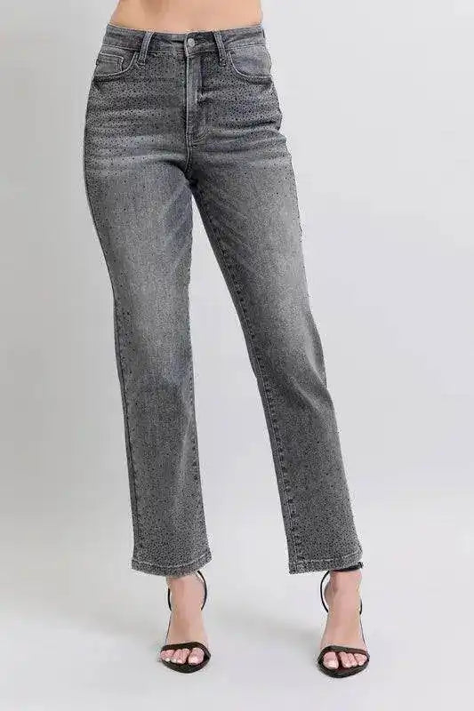 Judy Blue High Waist Rhinestone Straight Jeans 88919 - Sleekdenim.com