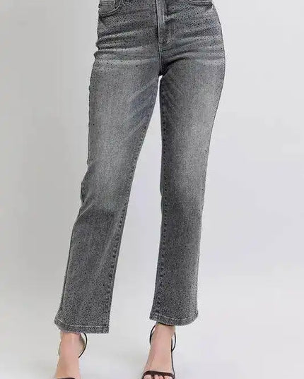 Judy Blue High Waist Rhinestone Straight Jeans 88919 - Sleekdenim.com