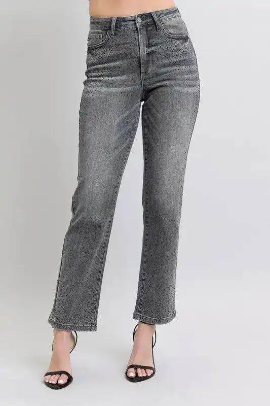 Judy Blue High Waist Rhinestone Straight Jeans 88919 - Sleekdenim.com
