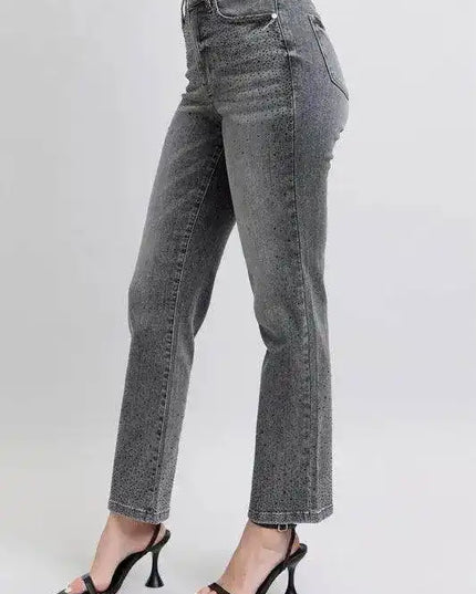 Judy Blue High Waist Rhinestone Straight Jeans 88919 - Sleekdenim.com