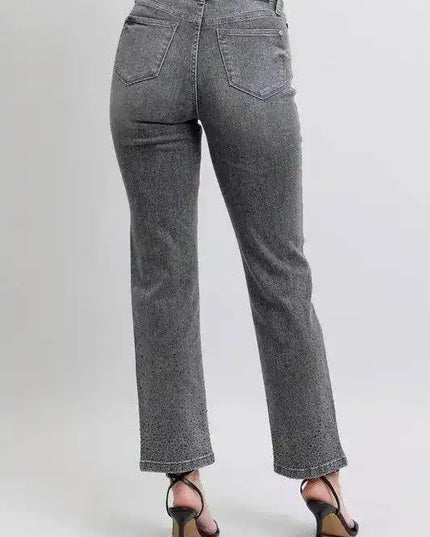 Judy Blue High Waist Rhinestone Straight Jeans 88919 - Sleekdenim.com