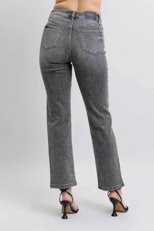 Judy Blue High Waist Rhinestone Straight Jeans 88919 - Sleekdenim.com