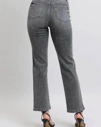 Judy Blue High Waist Rhinestone Straight Jeans 88919 - Sleekdenim.com