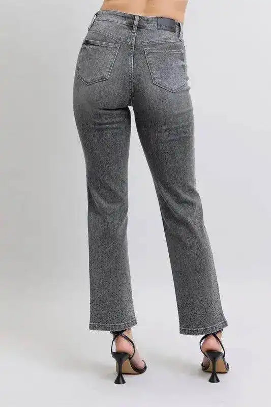 Judy Blue High Waist Rhinestone Straight Jeans 88919 - Sleekdenim.com