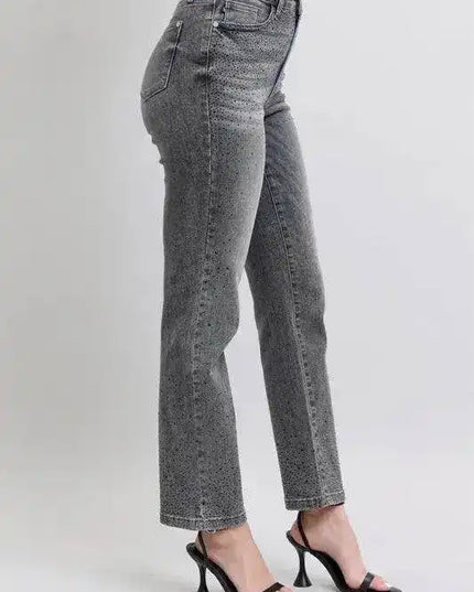 Judy Blue High Waist Rhinestone Straight Jeans 88919 - Sleekdenim.com