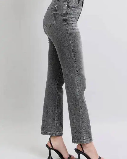 Judy Blue High Waist Rhinestone Straight Jeans 88919 - Sleekdenim.com