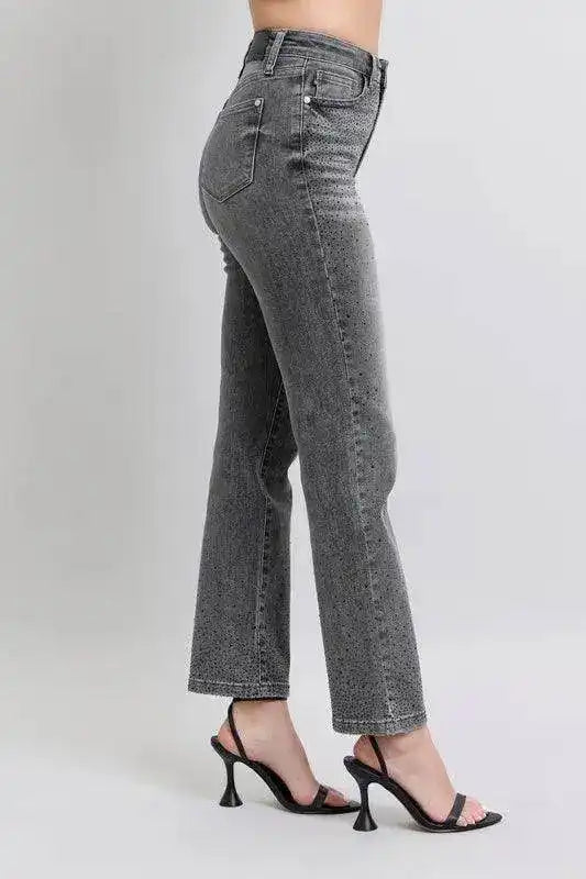 Judy Blue High Waist Rhinestone Straight Jeans 88919 - Sleekdenim.com