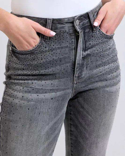 Judy Blue High Waist Rhinestone Straight Jeans 88919 - Sleekdenim.com