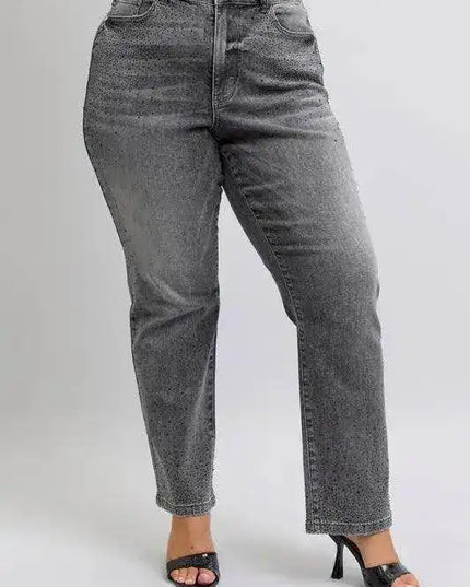 Judy Blue High Waist Rhinestone Straight Jeans 88919 - Sleekdenim.com