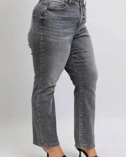 Judy Blue High Waist Rhinestone Straight Jeans 88919 - Sleekdenim.com