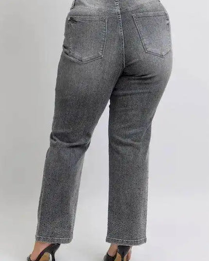 Judy Blue High Waist Rhinestone Straight Jeans 88919 - Sleekdenim.com