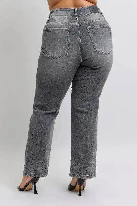 Judy Blue High Waist Rhinestone Straight Jeans 88919 - Sleekdenim.com