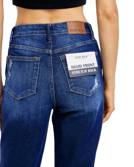 Judy Blue High Waist Rigid Magic Heavy Destroy Straight Jeans 88910 - Sleekdenim.com