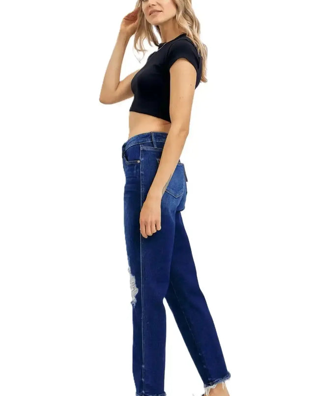 Judy Blue High Waist Rigid Magic Heavy Destroy Straight Jeans 88910 - Sleekdenim.com
